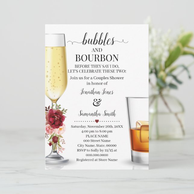 Bubbbles & Borboun before I do engagement marsala  Invitation (Standing Front)