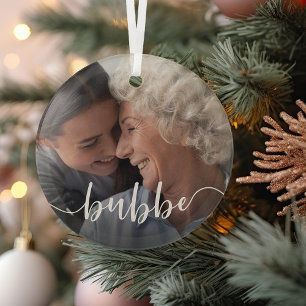 Bubbe Grandma Script Overlay Glass Tree Decoration
