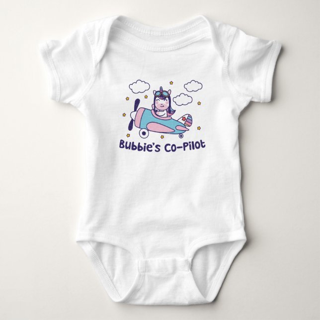 Bubbie's Co-Pilot - Unicorn Aeroplane Baby Bodysuit (Front)
