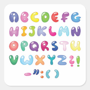 Bubble Alphabet Letters Kids Typography Square Sticker