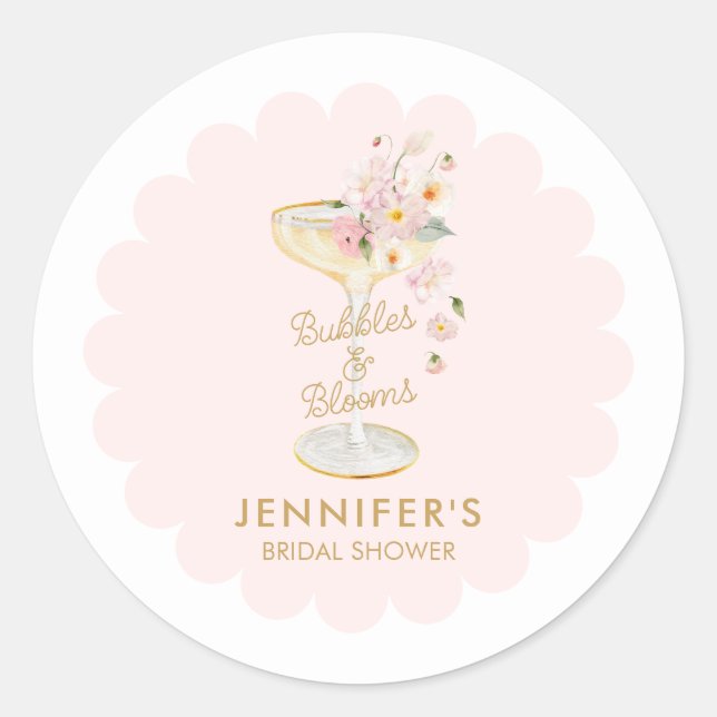 Bubble and Blooms Bridal Shower Favour Classic Round Sticker (Front)