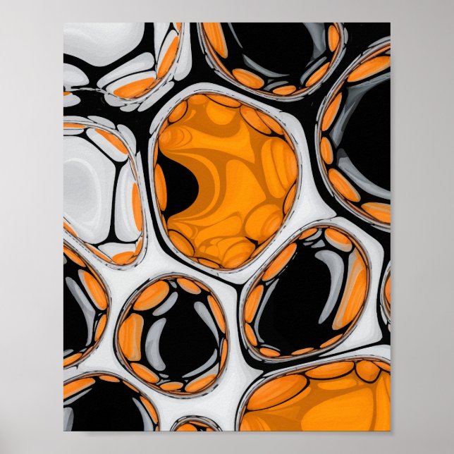 Bubble Art in Orange, Black, and White Poster (Front)