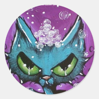 Bubble Bath Cat round Sticker