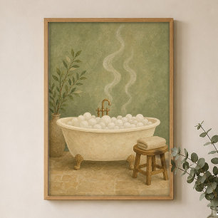 Bubble Bath Clawfoot Watercolour Farmhouse Poster