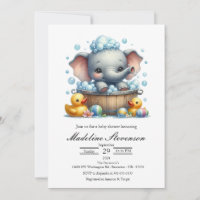 Bubble Bath Elephant Themed Baby Shower Invitation