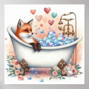 Bubble Bath Fox Poster