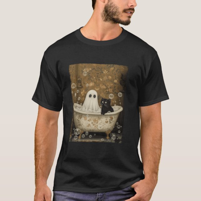Bubble Bath Ghost Cat Halloween Ghost Spooky Seaso T-Shirt (Front)