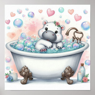 Bubble Bath Hippo Poster
