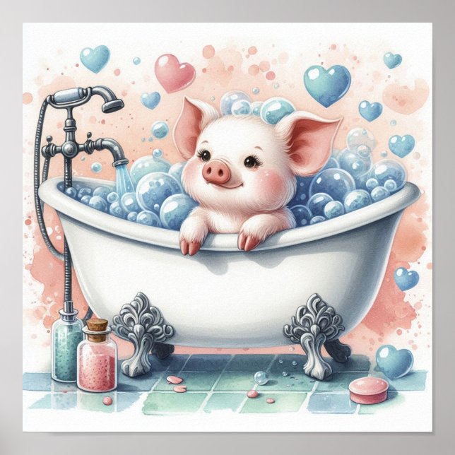 Bubble Bath Pig Poster (Front)