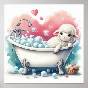 Bubble Bath Sheep Poster