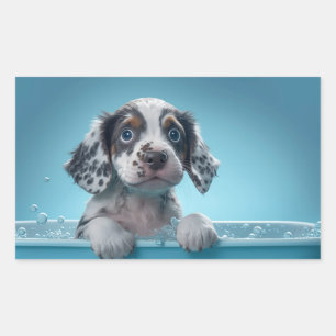 Bubble Bath Tub Pup Rectangular Sticker