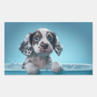 Bubble Bath Tub Pup Rectangular Sticker