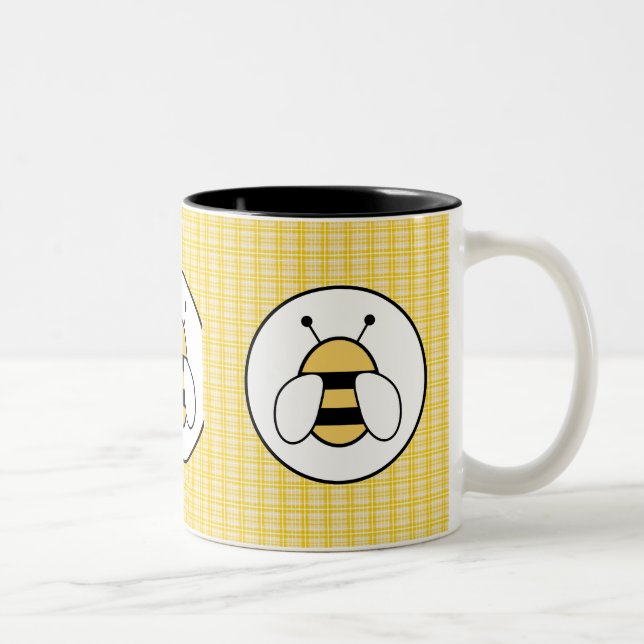 Bubble Bee with Plaid Background Two-Tone Coffee Mug (Right)