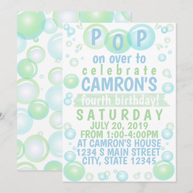 Bubble Birthday Invitation (Front/Back)