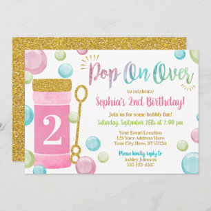 Bubble Birthday Invitation Watercolor Pink, Girl