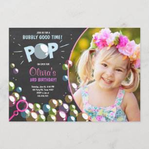 Bubble Birthday Party Invitation POP Birthday Girl