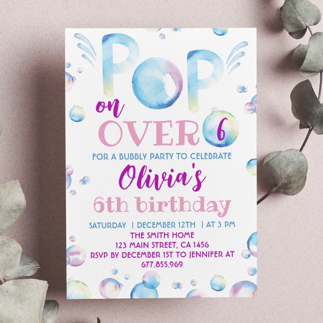 Bubble Birthday Party Invitation Pop On Over (Creator Uploaded)