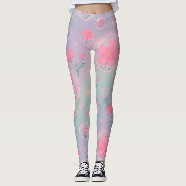 Bubble Bloom Garden – Pastel Floral Pattern for Gi Leggings (Front)