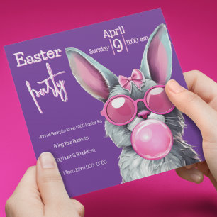 Bubble Blowing Easter Bunny Holiday Party Invitation
