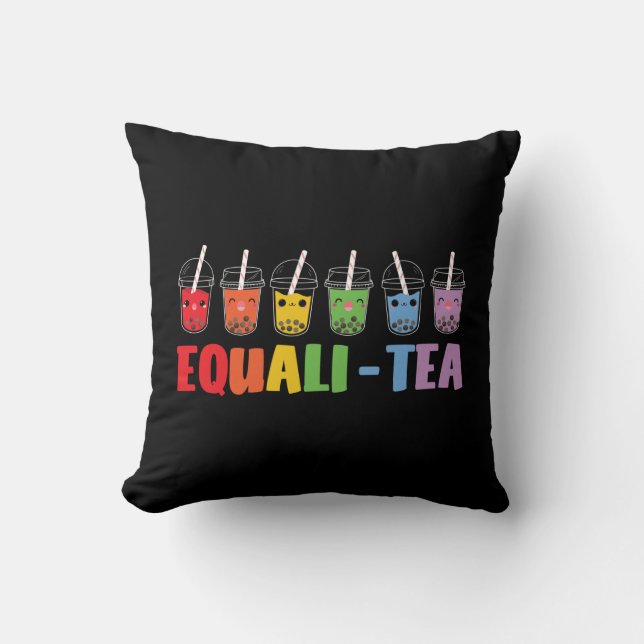 Bubble Boba Tea Equali-Tea LGBT Pride Rainbow Cushion (Front)