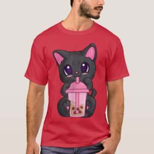 Bubble Boba Tea For Girls Women, Kawaii Anime Neko T-Shirt
