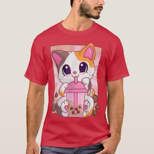 Bubble Boba Tea Girls Women, Anime Kawaii Maneki N T-Shirt