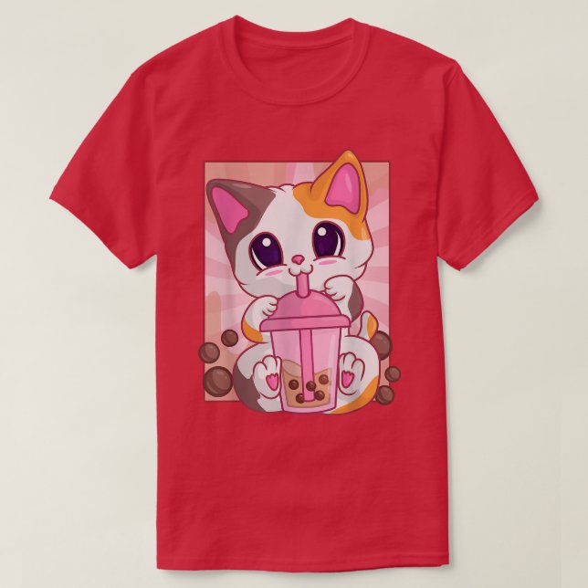 Bubble Boba Tea Girls Women, Anime Kawaii Maneki N T-Shirt (Design Front)