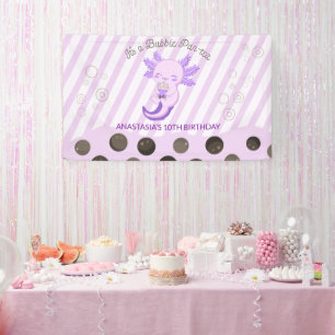 Bubble Boba Tea Purple Axolotl Birthday Party Banner