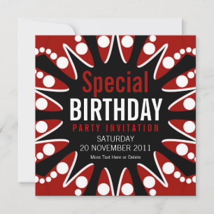 Bubble Burst Red White & Black Birthday Invitation