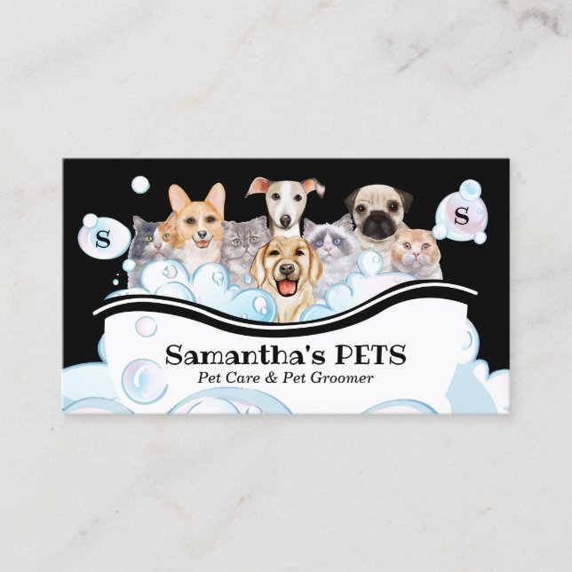 Bubble Dogs Cats Spa Sitter Groom PetCare Business Card (Front)