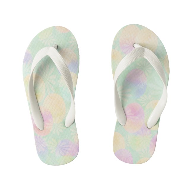 Bubble Floral Teal. Kid's Flip Flops (Footbed)