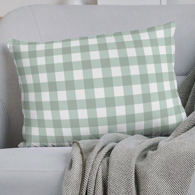 Bubble Frogs Gingham - sage laurel green plaid.  Decorative Cushion (Creator Uploaded)