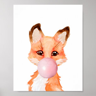 Bubble Gum Baby Fox Cub Nursery Child Pink Poster