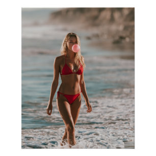 Bubble Gum Beach Babe Coastal Summer Wall Art