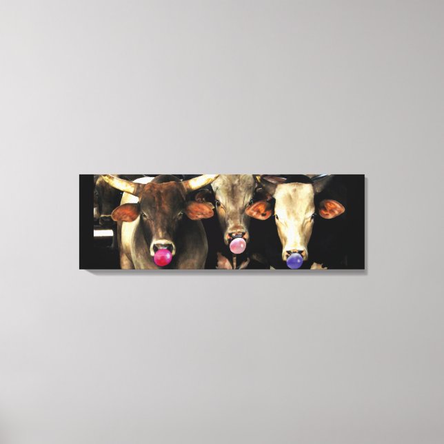 Bubble Gum Blowing Rodeo Bull Cows Western Pop Art Canvas Print (Front)