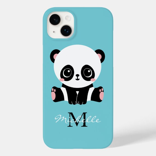 Bubble Gum Blue Panda Monogram Personalised Name Case-Mate iPhone Case (Back)