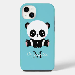 Bubble Gum Blue Panda Monogram Personalised Name iPhone 14 Plus Case