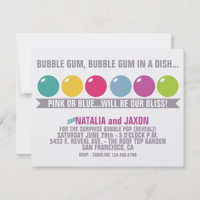 BUBBLE GUM BUBBLE GUM GENDER REVEAL INVITATION (Front)