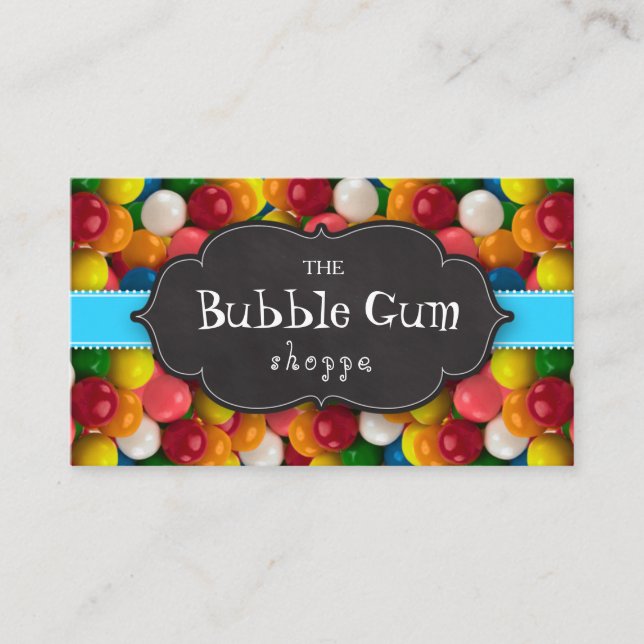 Bubble Gum Colourful Gumball Blue Stripe Business Card (Front)