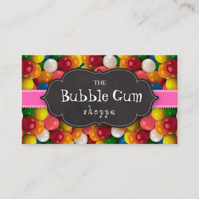 Bubble Gum Colourful Gumball Pink Stripe Business Card (Front)