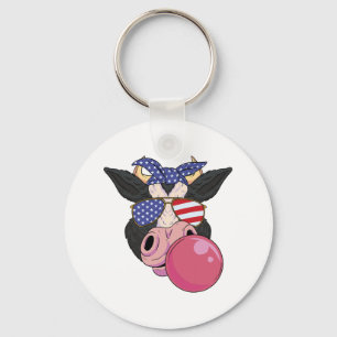 Bubble Gum Cow 4th Of July Design Usa Patriotic Co Key Ring