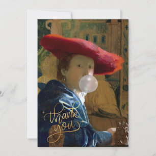 Bubble gum Diva in a red hat blowing a bubble gum Thank You Card
