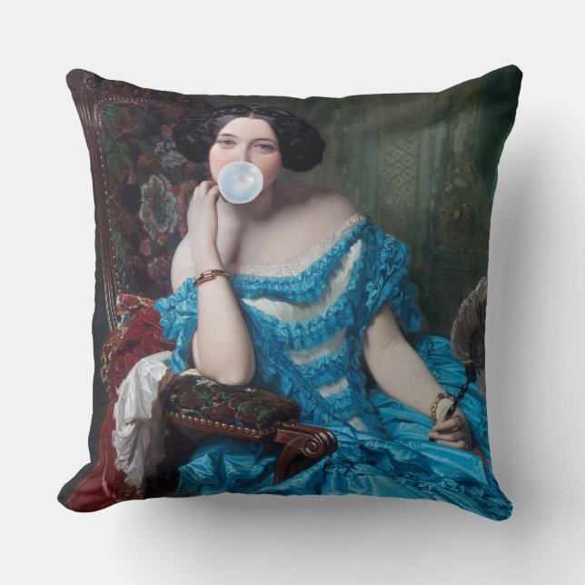 Bubble gum Diva in blue satin  Cushion (Front)
