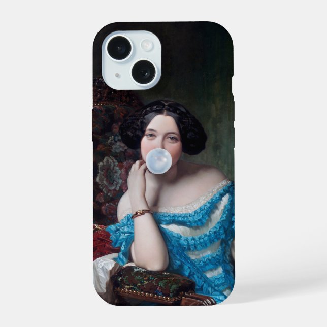 Bubble gum Diva in blue satin  iPhone 15 Case (Back)
