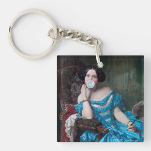 Bubble gum Diva in blue satin Key Ring