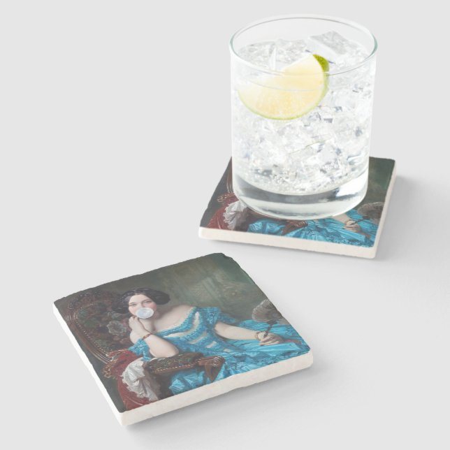 Bubble gum Diva in blue satin  Stone Coaster (Side)