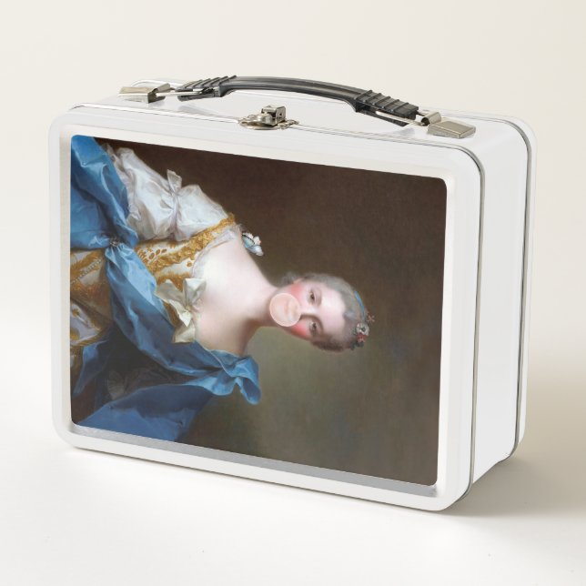 Bubble gum Diva with Blue Butterfly Metal Lunch Box (Front)