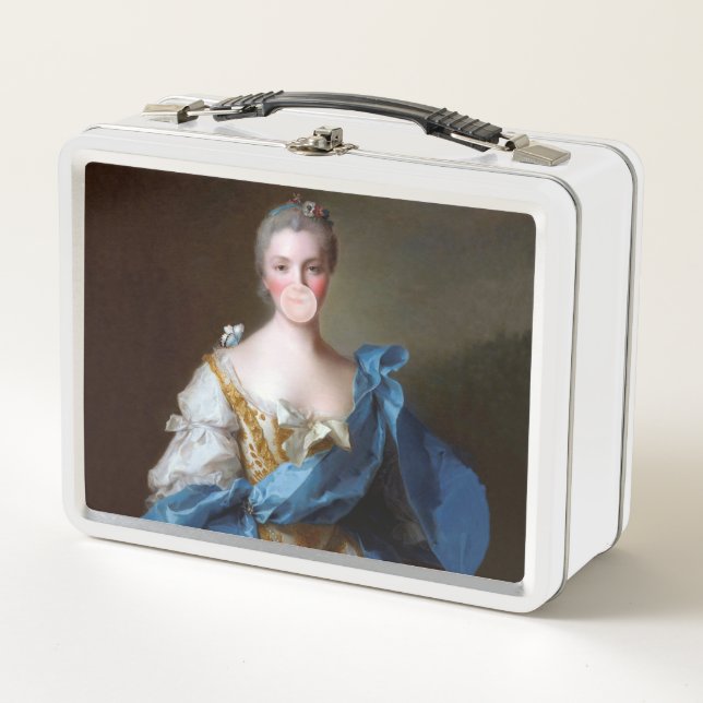 Bubble gum Diva with Blue Butterfly Metal Lunch Box (Front)