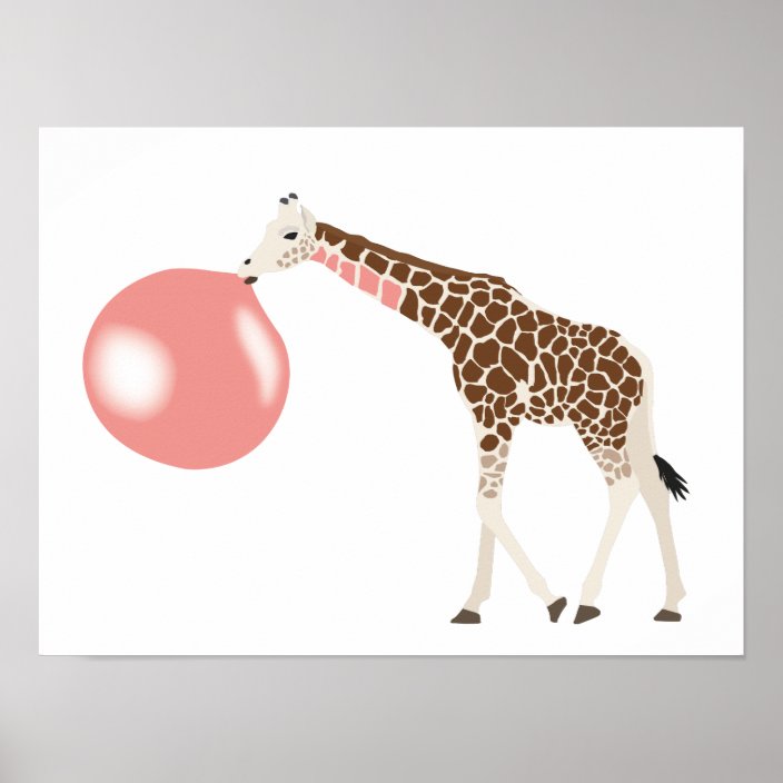 Bubble Gum Giraffe Blowing Bubble Poster | Zazzle