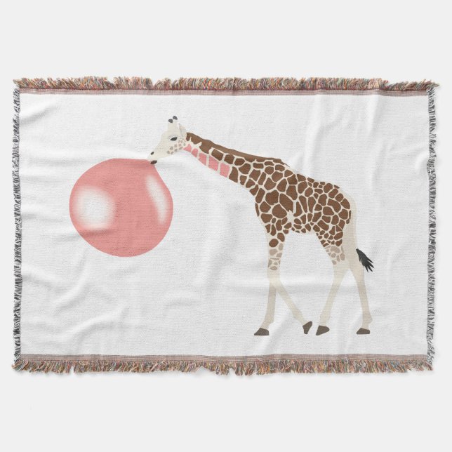 Bubble Gum Giraffe Blowing Bubble Throw Blanket (Front)